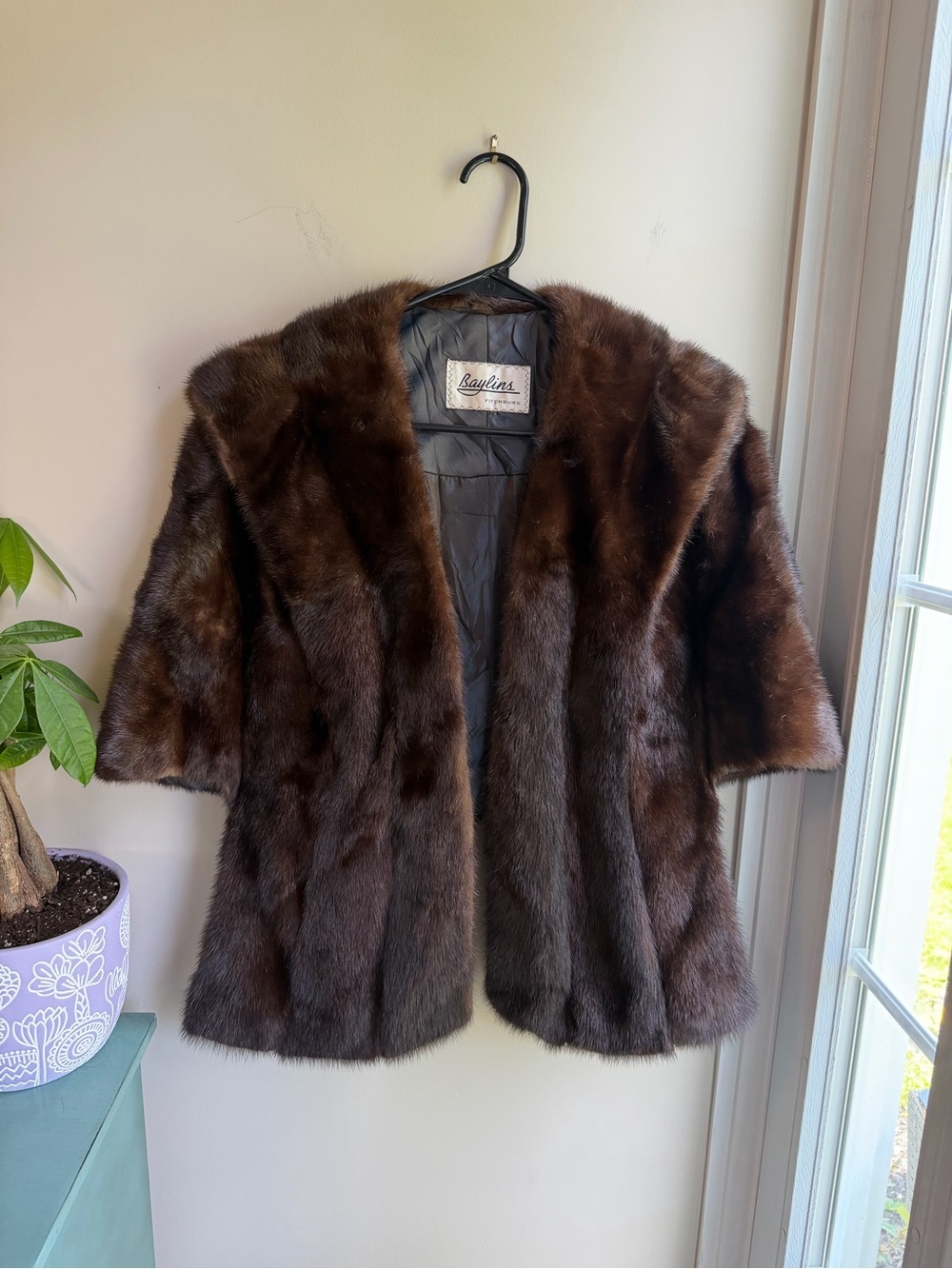 Vintage Baylins Genuine Dark Brown Fur Jacket Capelet | Old Hollywood Glam